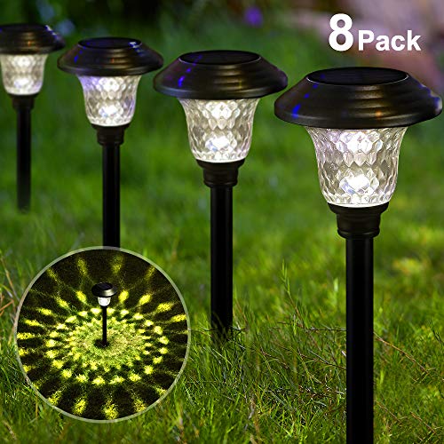 Product Cover Solar Lights Bright Pathway Outdoor Garden Stake Glass Stainless Steel Waterproof Auto On/off White Wireless Sun Powered Landscape Lighting for Yard Patio Walkway Landscape In-Ground Spike Pathway