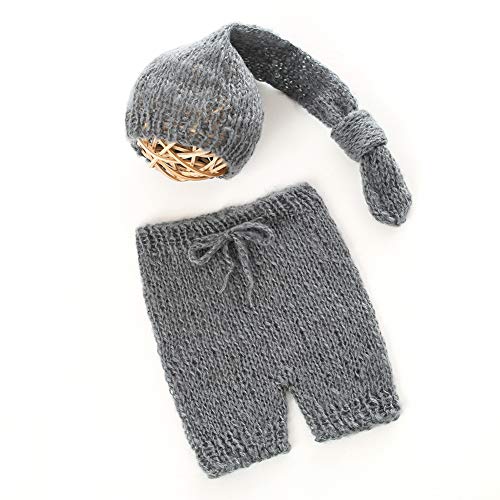 Product Cover ARLAYO Newborn Photography Props Wool Hand-Knitted Hat and Pants Outfits (Dark Grey)