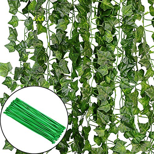 Product Cover KASZOO 84Ft 12 Pack Artificial Ivy Garland Fake Plants, Vine Hanging Garland, Hanging for Home Kitchen Garden Office Wedding Wall Decor, Green