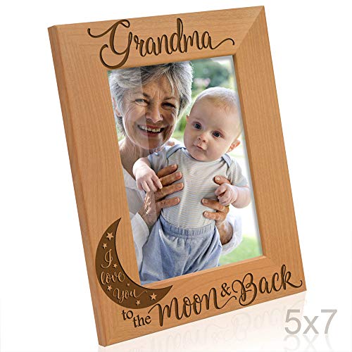 Product Cover KATE POSH - Grandma I Love You to The Moon and Back Engraved Natural Wood Picture Frame, for Grandma, Birthday Gifts for Grandmother, Best Grandma Ever (5x7-Vertical)