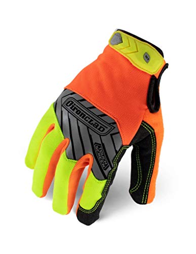 Product Cover Ironclad Command Pro Work Gloves; Touch Screen Gloves Conductive Palm & Fingers, High Visibility, Performance Fit, Machine Washable, (1 Pair), Yellow and Orange, Large - IEX-HVP-04-L
