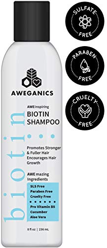 Product Cover Aweganics Biotin Hair Growth Shampoo, AWE Inspiring All Natural Thickening Shampoo for Hair Loss and Thinning Hair - SLS-Free, Paraben-Free, Cruelty-Free, Moisturizing B5 Vitamins, Cucumber, Aloe Vera
