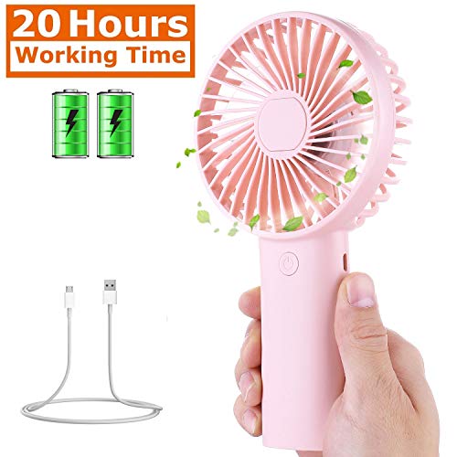 Product Cover Tutuko Portable Handheld Fan - Mini Personal Fan, USB Rechargeable 4000mAh Battery Operated Fan, 7-20 Hours Working Time & 3 Speed Level, Quiet Face Fan for Desk, Office, Outdoor & Travel Pink