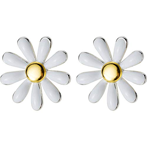 Product Cover Mariafashion Flower Earring Stud, Sterling Silver Two-Tone White Daisy Flower Earrings Hypoallergenic Post Earrings for Women Girls Kids
