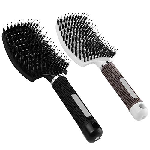 Product Cover Bristle Hair Brush set - Curved and Vented Detangling Hair Brush for Women Long, Thick, Thin, Curly,To Women & Kids, Combs For All Hair Types. (2PACK)