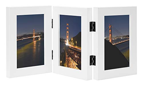 Product Cover Frametory, 4x6 Triple Hinged White Picture Frame with Glass Front - Made to Display Three 4x6 Inch Pictures, Stands Vertically on Desktop or Table Top (4x6 Triple, White)