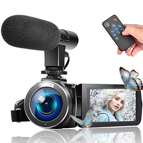 Product Cover Video Camera Camcorder, Vlogging Camera Full HD 1080P 30FPS 3'' LCD Touch Screen Vlog Video Camera for YouTube Videos with External Microphone and Remote Control