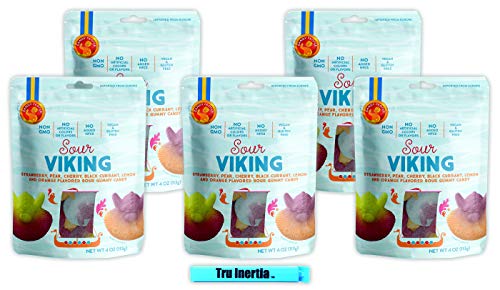 Product Cover Candy People Sour Viking Gummy Candy 4 Ounce - Non-GMO Vegan Swedish Candy Gummies with Tru Inertia Chip Clip (5 Pack)