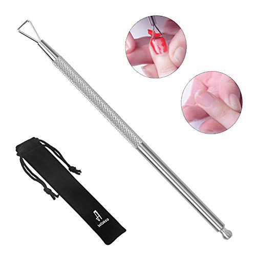 Product Cover Premium Upgrade Stainless Steel Triangle Gel Nail Polish Remover Tool, beUakso Metal Cuticle Pusher/Nail Scraper with Portable Velvet Bag to Remove Gel Nail Polish for Fingernail and Toenail