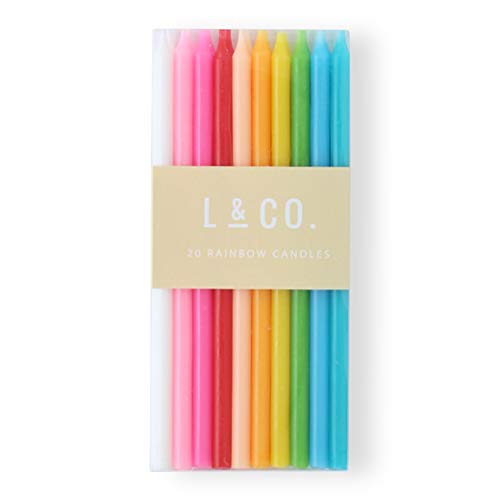 Product Cover l&co 20 Count Tall Skinny Rainbow Birthday Cake Candles for Birthday Wedding Party Cakes Decorations