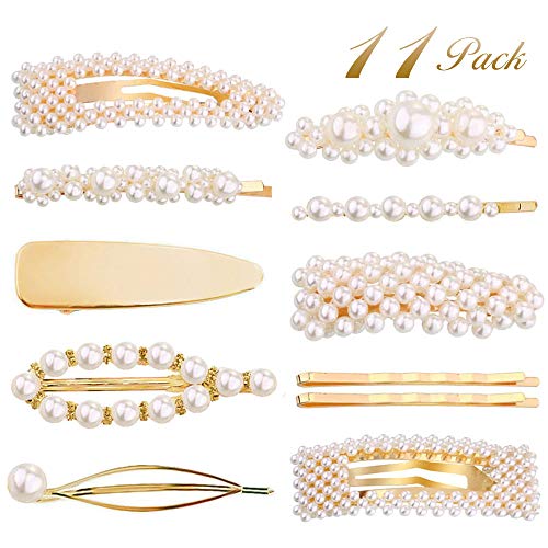 Product Cover Souarts 11PCS Pearl-Hair-Clips Hair Barrettes for Women Girls Pearl Gold Hair Pins Wedding Bridal Accessories Hairpins