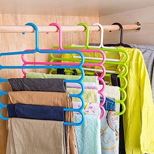 Product Cover ShoppoStreet 5 Layer Multipurpose Multi Layer Hanger for Shirts, Wardrobe, Ties, Pants Space Saving Hanger, Cupboard Organizer, Plastic Hangers (Multi Color) - Set of 5