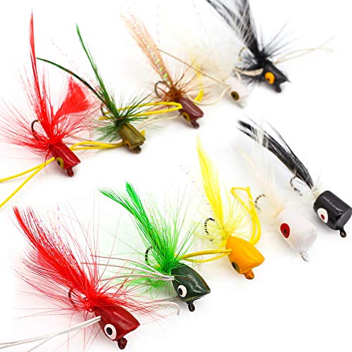 Product Cover XFISHMAN Fly Fishing Poppers Lures for Bass Panfish Flies Topwater Popper for Crappie Bluegill Kit (Panfish Popper kit 10 pcs)