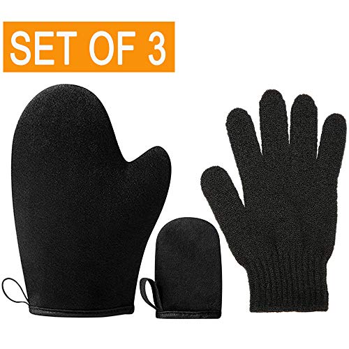 Product Cover 3 pack Self Tanning Mitt Applicator - Gloves Applicator Mitts Body and Face w/Exfoliation Mitt - Double Sided, Washable, Ultra Soft Gloves for Sunless Tanner Applicator Mitts