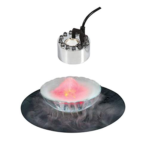 Product Cover Mister Maker Fogger Water Fountain,Ultrasonic Water Pond Fogger 12 LED Red Yellow and Blue Light Flashes Aluminum Atomizer Air Humidifier for Halloween Party and Rockery Fishtank Vase Birdbath Deco