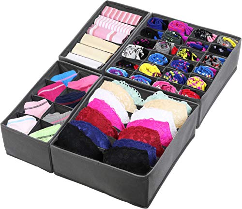 Product Cover Simple Houseware Closet Underwear Organizer Drawer Divider 4 Set, Dark Grey