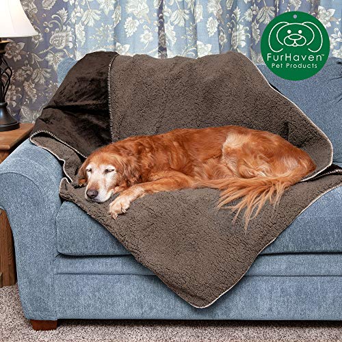 Product Cover Furhaven Pet Dog Bed Blanket | Snuggly & Warm Faux Lambswool & Terry 100% Waterproof Insulated Thermal Self-Warming Pet Bed Throw Blanket for Dogs & Cats, Espresso, Medium