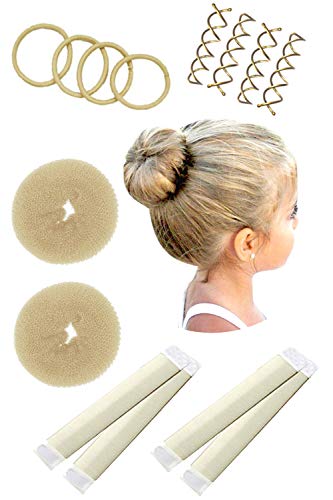 Product Cover Hawwwy 12-piece Hair Bun Maker, Easy & Fast Small Bun Tool Best Sellers Kit Short or Thin Hair Women Girls Kids Toddler Perfect Ballet Sock Accessory Blonde (2 Donuts +2 Magic Snap Roll +4 Spin Pins)
