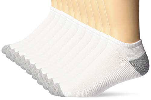 Product Cover Amazon Essentials Men's 10-Pack Cotton Half Cushioned No-Show Socks, White, Shoe Size: 6-12