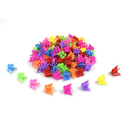 Product Cover 100 Pcs Mini Butterfly Hair Clips, Plastic Hair Accessories Butterfly Barrettes for Women and Girls, Assorted Color