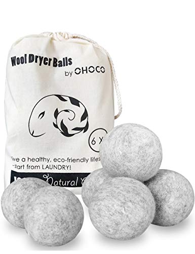 Product Cover OHOCO Wool Dryer Balls 6 Pack XL, Organic Natural Wool for Laundry, Fabric Softening - Anti Static, Baby Safe, No Lint, Odorless and Reusable Gray