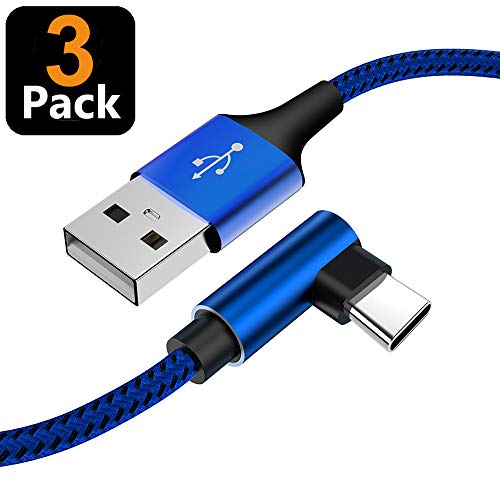 Product Cover [3 Pack] Galaxy S10 Charger YWXTW USB Type C Cable 10FT [Case Friendly] 90 Degree Durable Nylon Braided Fast Charging Cord for Galaxy S10 S9 S8 Plus Note 9 Note 8, Pixel 3 XL (Blue 10FT)