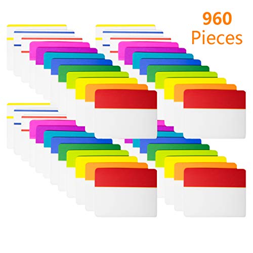 Product Cover KIMCOME 960 Pieces 2 Inch Sticky Index Tabs, Page Markers Tabs File Folder Tabs Colored for Binders, Folders and Notebooks, [960 Pcs,12 Colors] Sticks Securely, Removes Cleanly