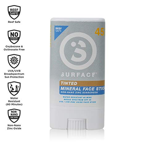 Product Cover Surface Tinted Mineral Face Sunscreen Stick - Reef Safe, Broad Spectrum UVA/UVB Protection, Non-Migrating, Non-Greasy, Ultra Water Resistant - SPF 45, 0.5oz