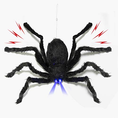 Product Cover Prextex Animated Dropping Huge Black Hairy Spider/Tarantula with LED Eyes for Halloween Haunt Décor Best Halloween Decoration