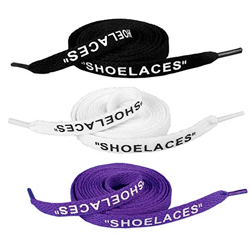 Product Cover Jurxy 3 Pairs Shoelaces Text Printed Flat Shoelaces Replacement Shoe Laces for Sneakers Shoe Laces Swap - 1.2M - Black White Purple