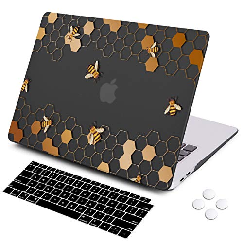 Product Cover iCasso MacBook Air 13 Inch Case 2018 Release A1932,Rubber Coated Cover with Keyboard Cover Compatible Newest MacBook Air 13 Inch with Retina Display fits Touch ID (Honeycomb)