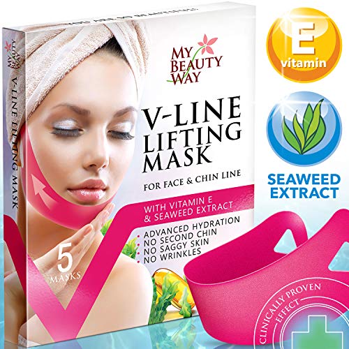 Product Cover V Line Mask Chin Up Patch Double Chin Reducer Chin Mask V Up Contour Tightening Firming Face Lift Tape Neck Mask V-Line Lifting Patches V Shaped Slimming Face Mask 5 pcs
