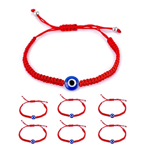 Product Cover 6pcs Evil Eye String Kabbalah Bracelets for Protection and Luck Hand-Woven Red Black Cord Thread Friendship Bracelet Anklet (6pcs-1-eye)