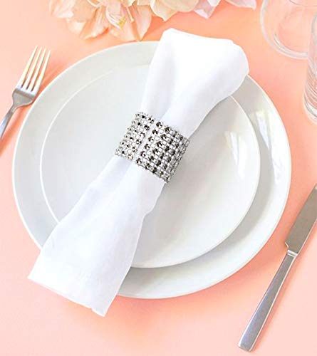 Product Cover Rhinestone Napkin Rings 100PCS - Silver for Wedding Decorations Birthday Bachelorette Party Banquet Supply Baby Bridal Shower Kitchen Table Dinner- DIY Chairs Sash Bows Tablecloth Cloth Paper Napkins