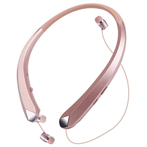 Product Cover Bluetooth Headphones Retractable Wireless Earbuds Neckband Headset Sports Noise Cancelling Stereo Earphones with Mic by Viceting (15 Hrs Playtime, Call Vibrate Aler, Rose Gold)