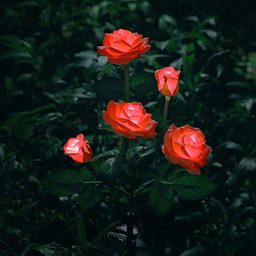 Product Cover XLUX New Material Outdoor Realistic Solar Powered Rose Lights Flower Stake, for Garden Patio Yard Pathway Decoration, Orange