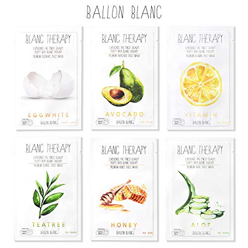 Product Cover Ballon Blanc Therapy Face Moisturizer Facial Sheet Mask Infused With Aloe,TeaTree,Avocado,Vitamin,Honey & EggWhite 6 Nutritional Essence Face Masks
