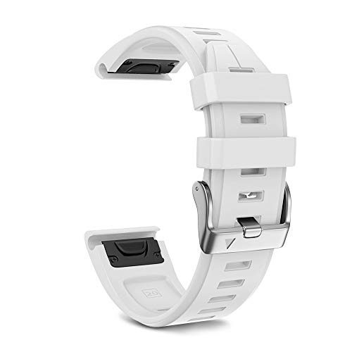 Product Cover NotoCity Compatible with Fenix 5S Plus Band Silicone Sport Watch Bands for Fenix 5S/Fenix 5S Plus/Fenix 6S/Fenix 6S Pro/D2 Delta S Smartwatch-Silver Buckle(White)