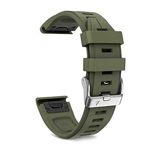 Product Cover NotoCity Compatible with Fenix 5S Plus Band Silicone Sport Watch Bands for Fenix 5S/Fenix 5S Plus/Fenix 6S/Fenix 6S Pro/D2 Delta S Smartwatch-Silver Buckle(Army Green)