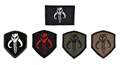 Product Cover Antrix 5 Pieces Star Wars Mandalorian Bantha Skull Mercenary Shield Mandalorian Bounty Hunter Boba FettMorale Military Embroidered Morale Patch Hook & Loop Tactical Star War Patch Set