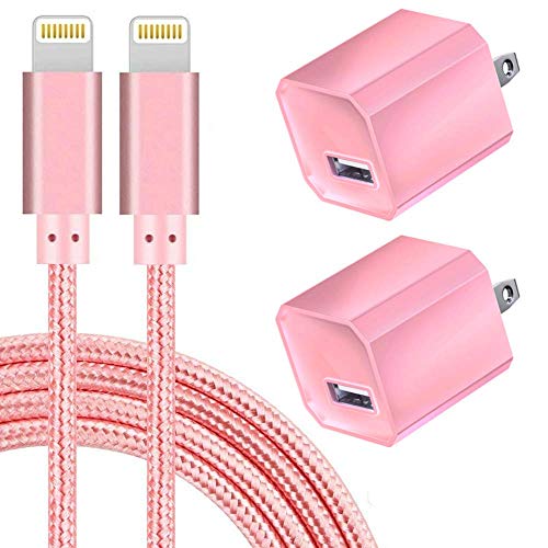 Product Cover Boost Chargers 5V USB Wall Charger Power Adapter 1A Cube for Plug Outlet w/ 10FT Nylon Braided Charging Pad Cable Cord (Pink) 2 Pack