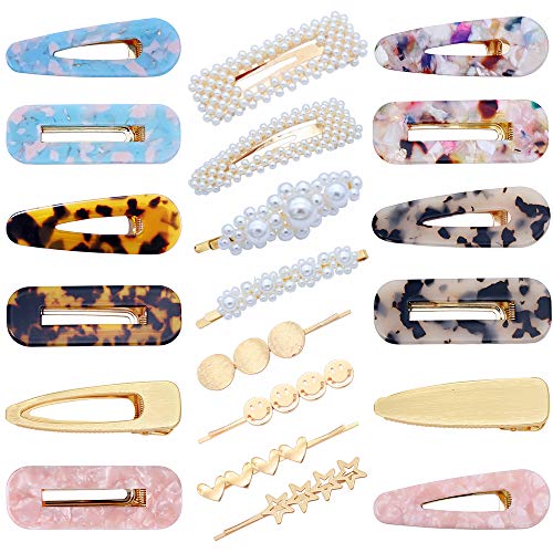 Product Cover 20 PCS Pearls Hair Clips Acrylic Resin Hair Barrettes Hollow Geometric Hair Clip Hairpins for Women and Ladies Headwear Styling Tools