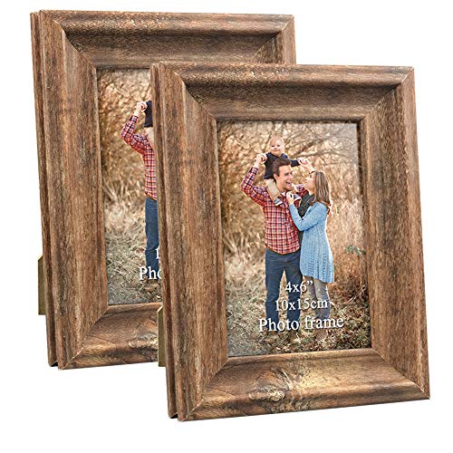 Product Cover 4x6 Picture Frames Set of 2 Vintage Brown Rustic Wood Family Art Photo Frame for Tabletop Stand or Wall Hanging