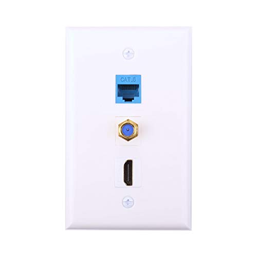 Product Cover iGreely HDMI Coax Ethernet Wall Plate, 1 Port HDMI Keystone Female to Female, 1 Port Coax Keystone Female to Female, 1 Port CAT6 Keystone Female to Female Wall Plate White