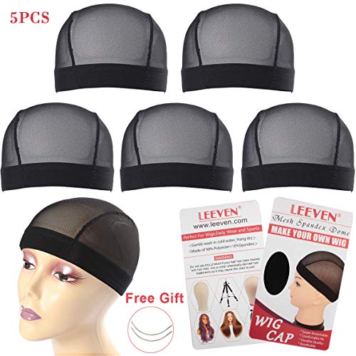 Product Cover Leeven 5 Pcs/lot Stretchable Nylon Net Mesh Dome Caps for Making Wigs Black Breathable Wig Cap for Women Medium Size 22