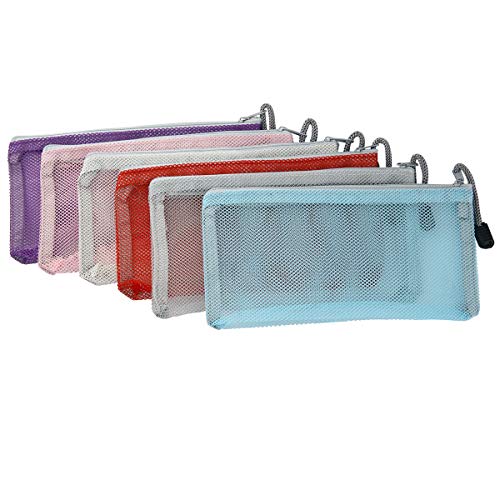 Product Cover Mini Makeup Bag Clear,6pcs Multicolored Portable Travel Toiletry Pouch Nylon Mesh Cosmetic Makeup Organizer Bag with Zipper