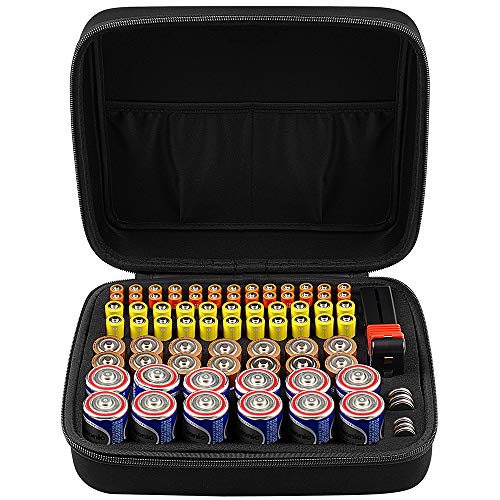 Product Cover COMECASE Hard Battery Organizer Storage Box Carrying Case Bag - Holds 80 Batteries AA AAA C D - - with Battery Tester BT-168