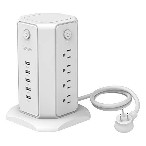 Product Cover Power Strip Tower - NTONPOWER Surge Protector Flat Plug, 8 Outlets 5 USB Desktop Charging Station, 6ft Heavy-Duty Extension Cord, Individual Switches Control, 15A Circuit Breaker, for Home and Office