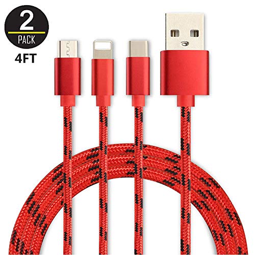 Product Cover riotech Multi Charging Cable 3 in 1 Nylon Braided Multiple USB Fast Charger Cord 4ft with Micro USB/Type C Compatible for Phone 7/7 Plus/Galaxy S8 and More -2 Pack