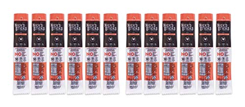 Product Cover Nick's Sticks | Spicy Free Range Chicken Snack Sticks | Gluten Free | Paleo | Keto | Whole30 Approved | No Sugar, Soy, Antibiotics or Hormones [12 - 1.7oz. Packages of 2 Sticks]
